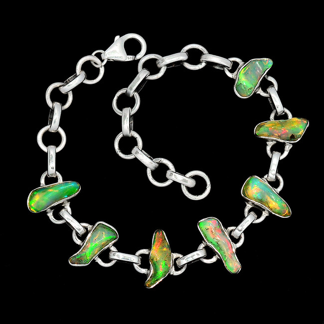 Natural Ethiopian Opal Rough 925 Sterling Silver Bracelet Jewelry SB17127