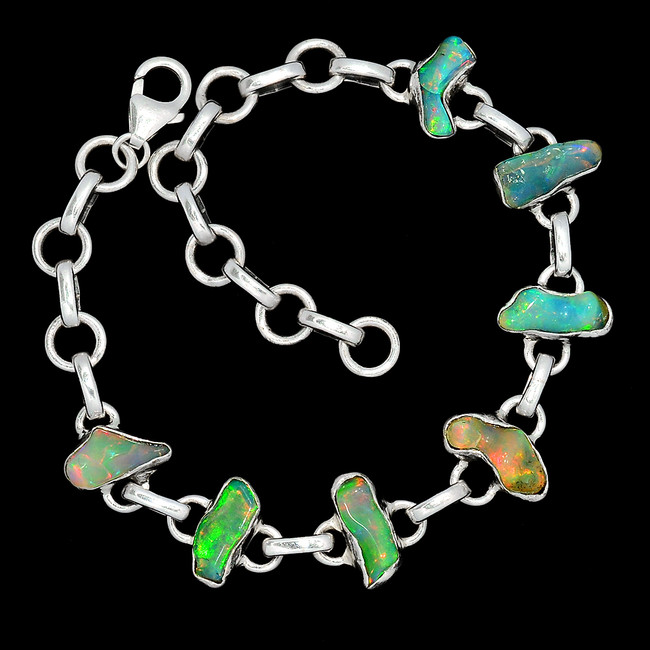 Natural Ethiopian Opal Rough 925 Sterling Silver Bracelet Jewelry SB17137