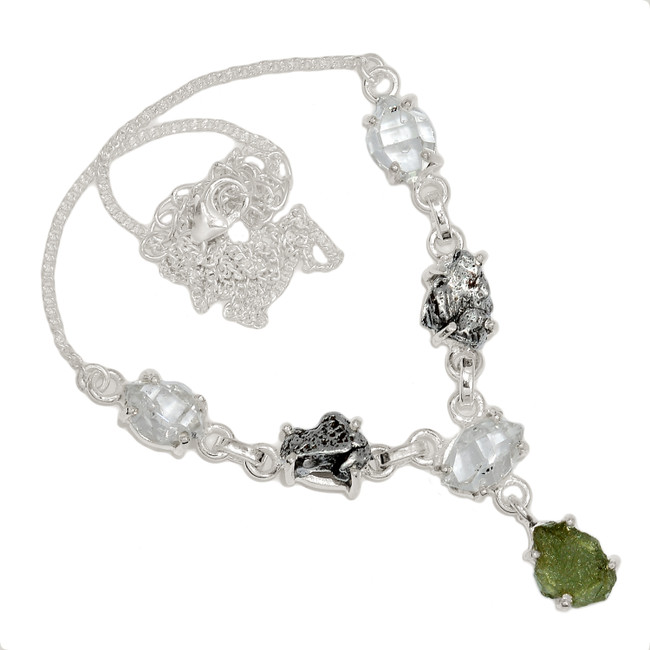 Natural Genuine Czech Moldavite & H.D. 925 Silver Necklace Jewelry SN18858