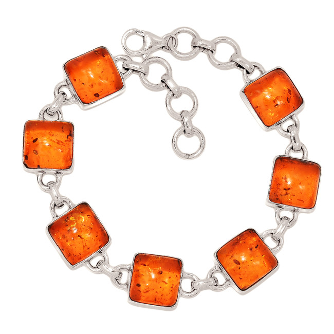 14g Synthetic Amber 925 Sterling Silver Bracelet Jewelry SB17269