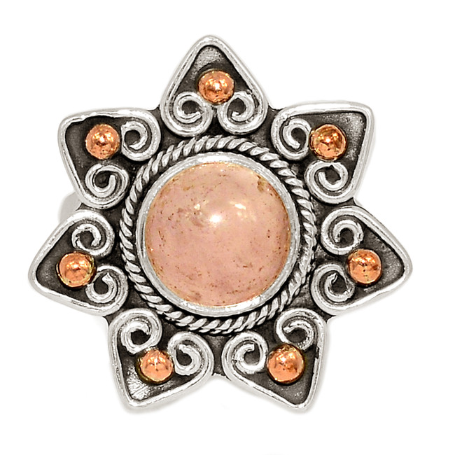 Handwork - Natural Rose Quartz & Garnet 925 Silver Ring Jewelry s.6.5 ALLR-25052