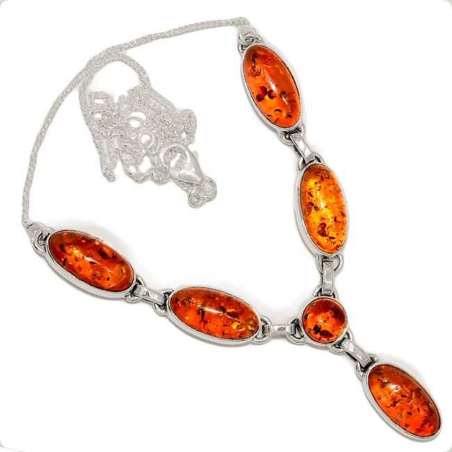 12g Synthetic Amber 925 Sterling Silver Necklace Jewelry SN18887