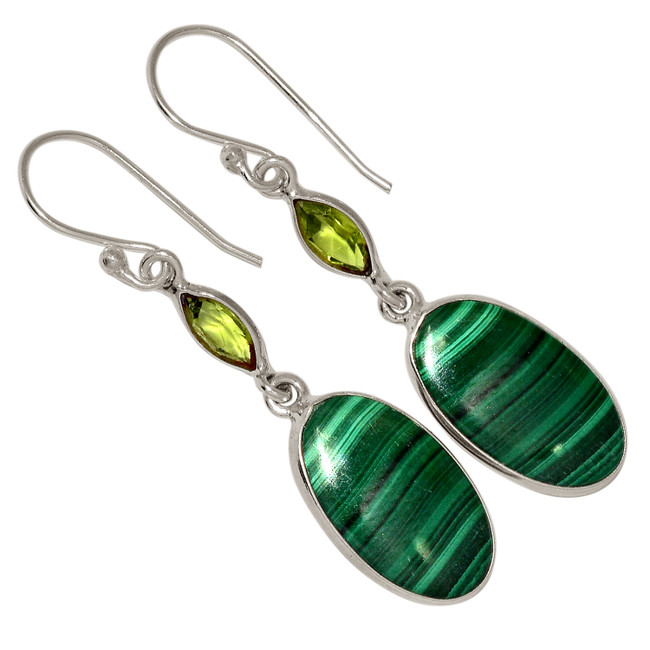 Natural Malachite - Congo & Peridot 925 Silver Earrings Jewelry ALLE-15521