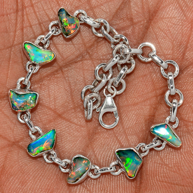 Natural Ethiopian Opal Rough 925 Sterling Silver Bracelet Jewelry SB17306