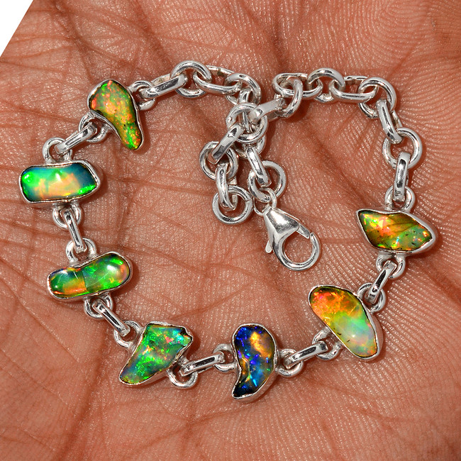12g Natural Ethiopian Opal Rough 925 Sterling Silver Bracelet Jewelry SB17312