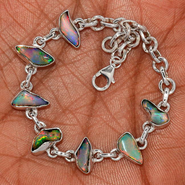 12g Natural Ethiopian Opal Rough 925 Sterling Silver Bracelet Jewelry SB17298