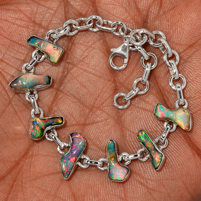 12g Natural Ethiopian Opal Rough 925 Sterling Silver Bracelet Jewelry SB17307