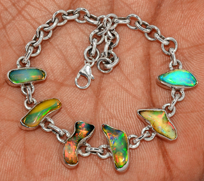Natural Ethiopian Opal 925 Sterling Silver Bracelet Jewelry SB17319