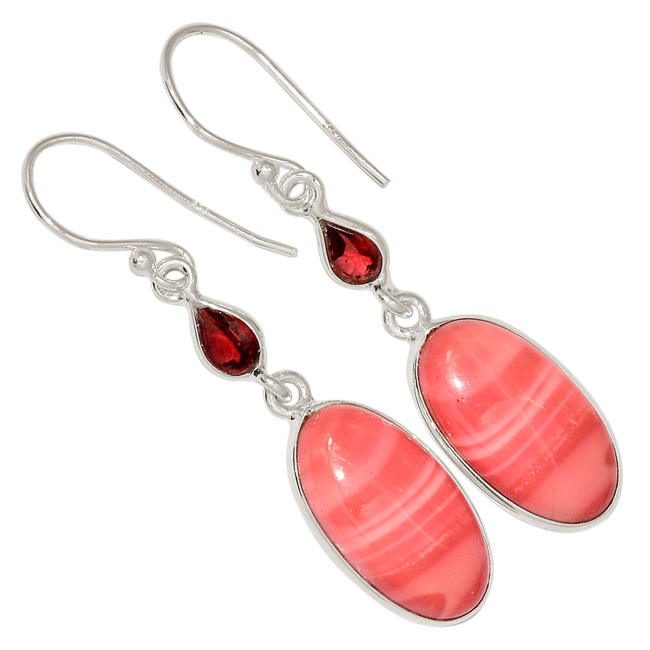 Natural Australian Pink Opal & Garnet 925 Silver Earrings Jewelry ALLE-16406