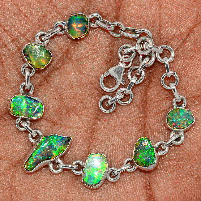 Natural Ethiopian Opal Rough 925 Sterling Silver Bracelet Jewelry SB17358