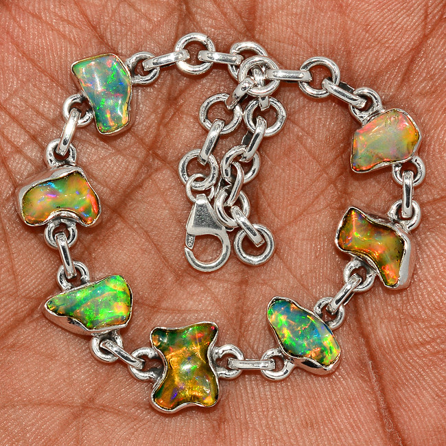12g Natural Ethiopian Opal Rough 925 Sterling Silver Bracelet Jewelry SB17368
