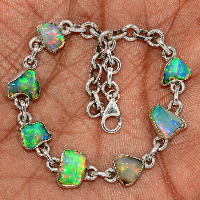 Natural Ethiopian Opal Rough 925 Sterling Silver Bracelet Jewelry SB17372
