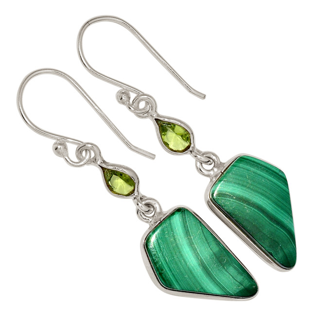 Natural Malachite & Peridot 925 Sterling Silver Earrings Jewelry ALLE-15817