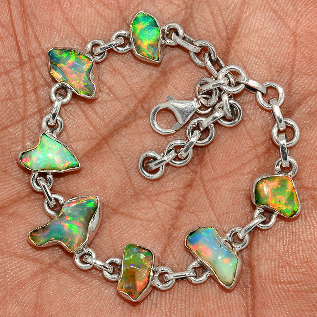 12g Natural Ethiopian Opal Rough 925 Sterling Silver Bracelet Jewelry SB17361