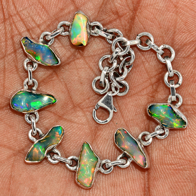 12g Natural Ethiopian Opal Rough 925 Sterling Silver Bracelet Jewelry SB17375