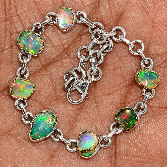 Natural Ethiopian Opal Rough 925 Sterling Silver Bracelet Jewelry SB17362