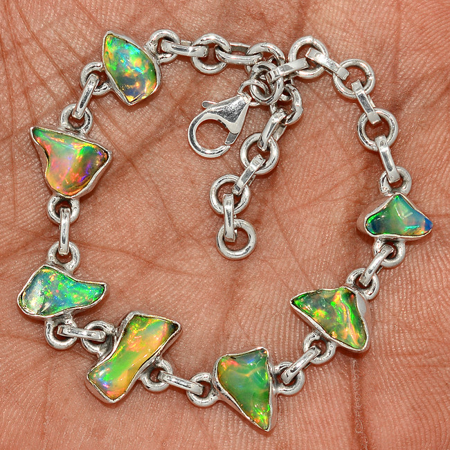 Natural Ethiopian Opal Rough 925 Sterling Silver Bracelet Jewelry SB17363