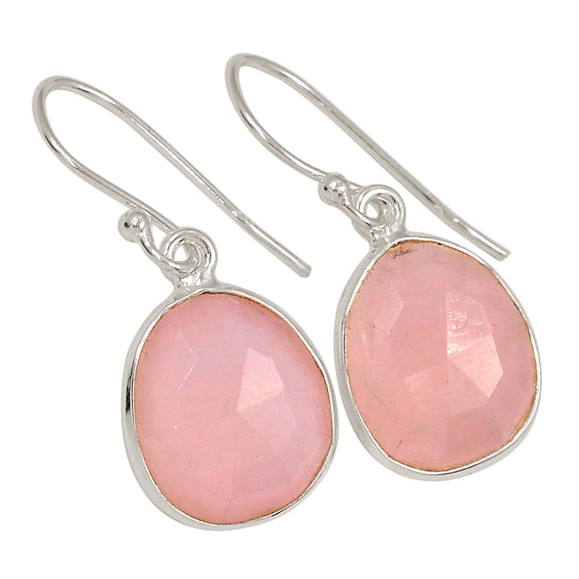 Natural Faceted Rose Quartz - Madagascar 925 Silver Earrings Jewelry ALLE-16703