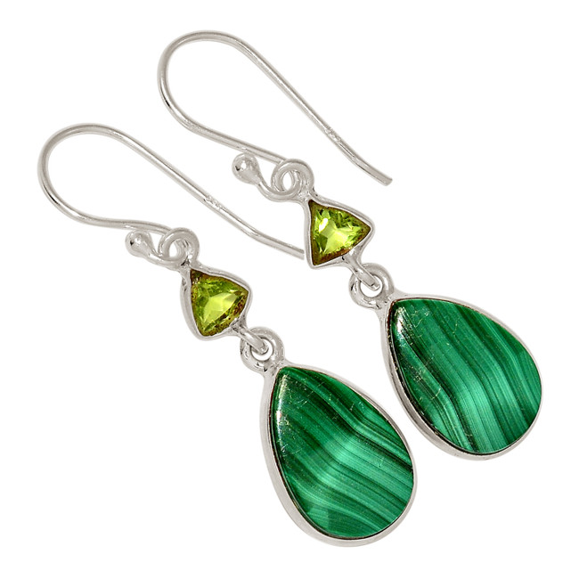 Natural Malachite - Congo & Peridot 925 Silver Earrings Jewelry ALLE-15953