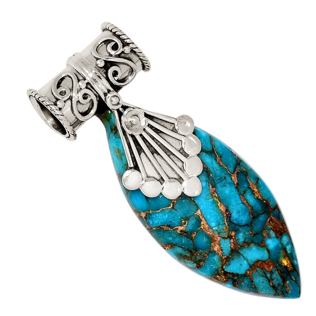 Composite Copper Blue Turquoise 925 Sterling Silver Pendant Jewelry ALLP-25032