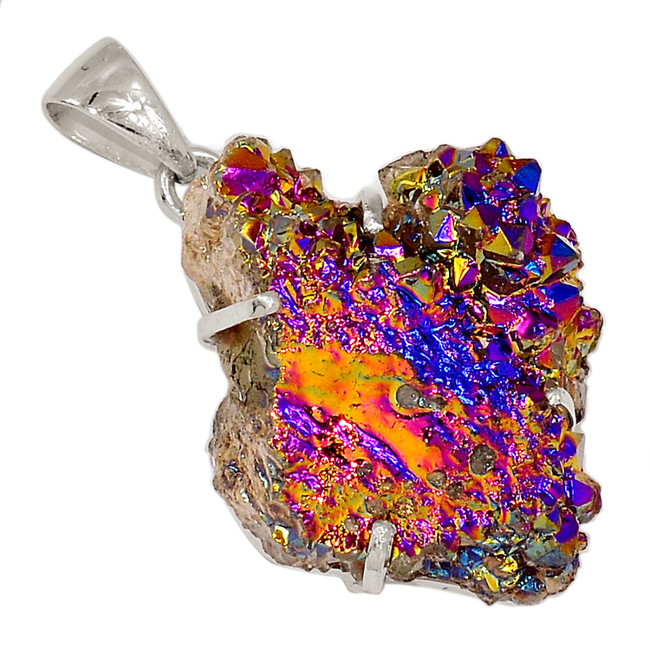 14g Treated Titanium Aura Druzy 925 Sterling Silver Pendant Jewelry ALLP-24689