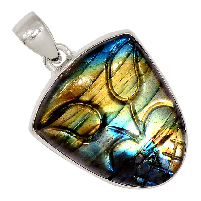 Natural Carved Labradorite 925 Sterling Silver Pendant Jewelry ALLP-24676