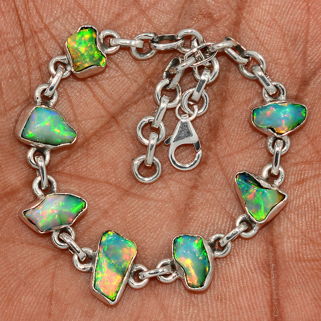 Natural Ethiopian Opal Rough 925 Sterling Silver Bracelet Jewelry SB17359