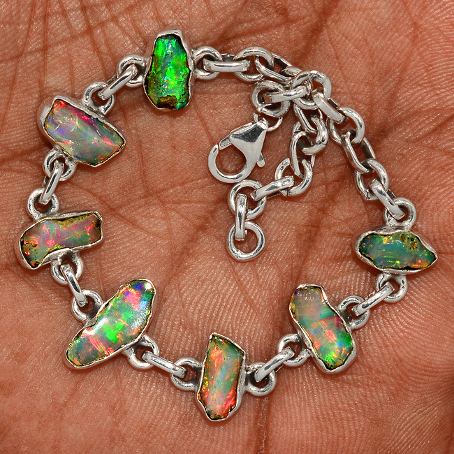 Natural Ethiopian Opal Rough 925 Sterling Silver Bracelet Jewelry SB17357
