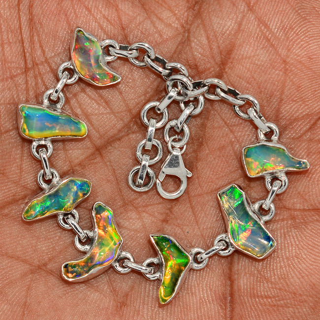 12g Natural Ethiopian Opal Rough 925 Sterling Silver Bracelet Jewelry SB17374