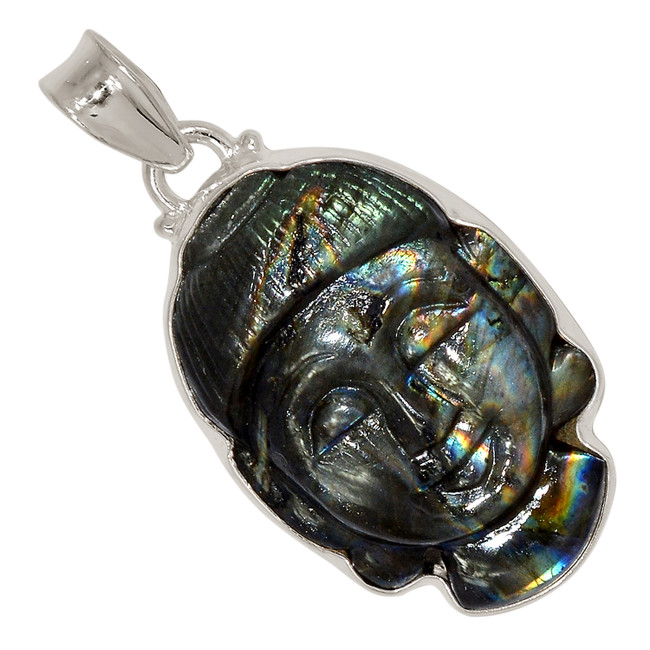 12g Natural Buddha Carved Face - Labradorite 925 Silver Pendant ALLP-24569