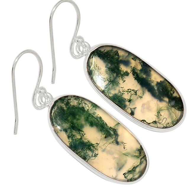 Natural Moss Agate 925 Sterling Silver Earrings Jewelry ALLE-16090