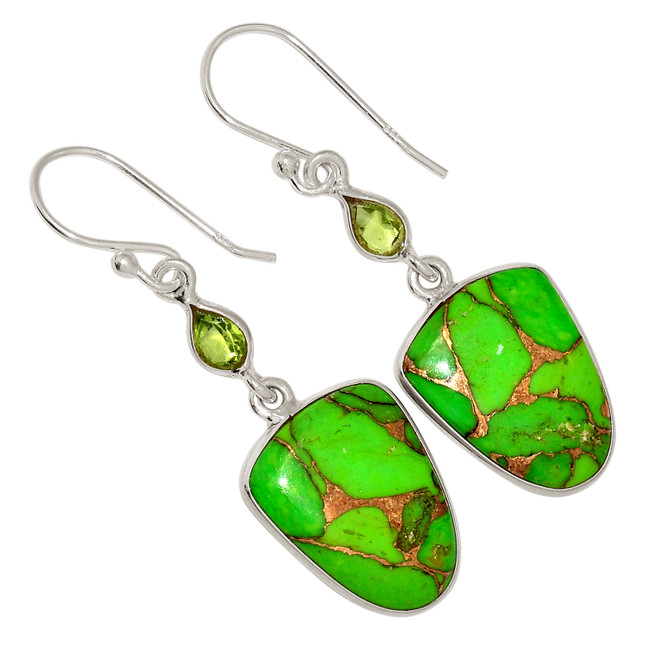Composite Copper Green Turquoise & Peridot 925 Silver Earrings ALLE-16361
