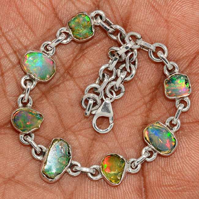 Natural Ethiopian Opal Rough 925 Sterling Silver Bracelet Jewelry SB17373
