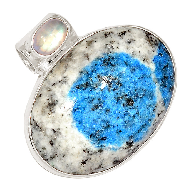 Natural K2 Blue (Azurite In Quartz) & Moonstone 925 Silver Pendant ALLP-25934