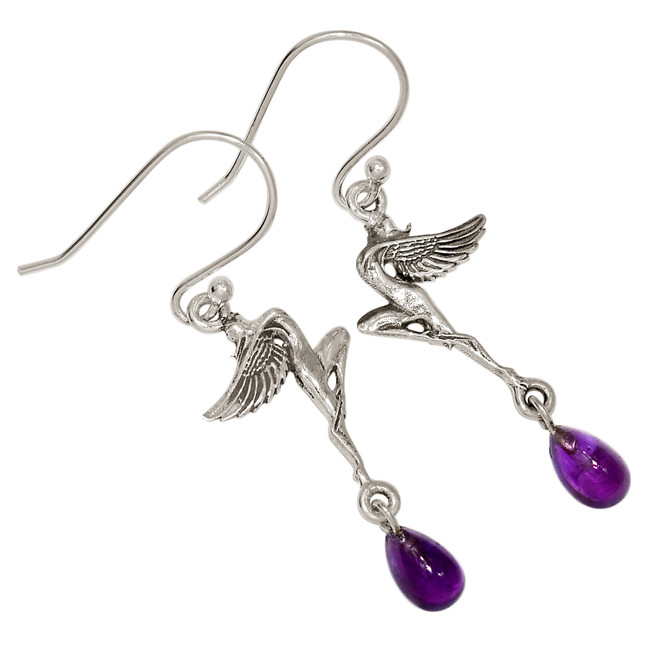 Fairy - Natural Amethyst - African 925 Silver Earrings Jewelry ALLE-16999