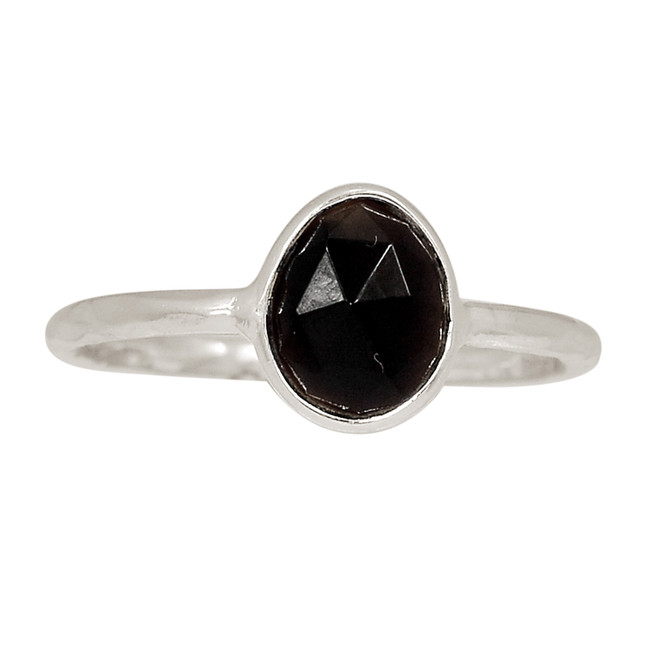 Faceted Black Onyx - Brazil 925 Sterling Silver Ring Jewelry s.7.5 ALLR-27012