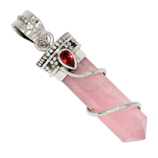 Natural Rose Quartz - Madagascar & Garnet 925 Silver Pendant Jewelry ALLP-26268