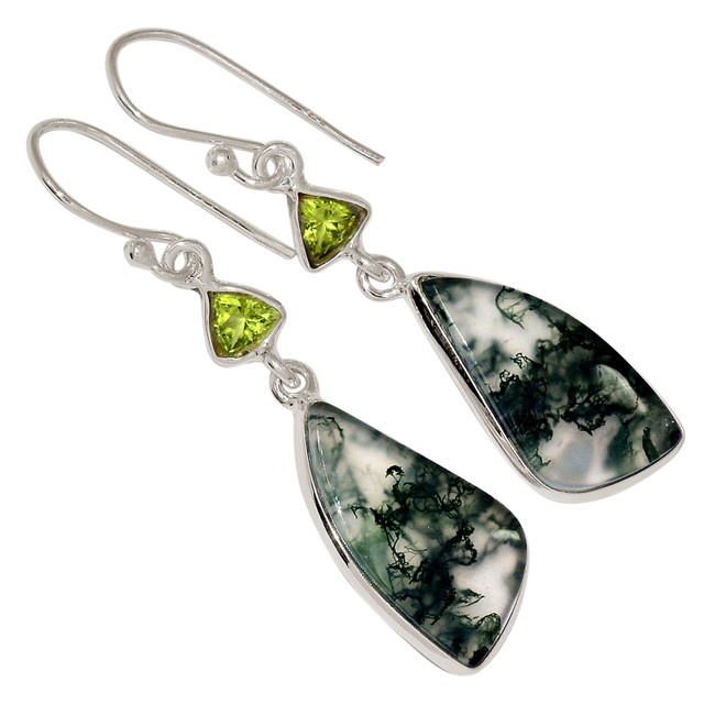Natural Moss Agate - India & Peridot 925 Silver Earrings Jewelry ALLE-16876