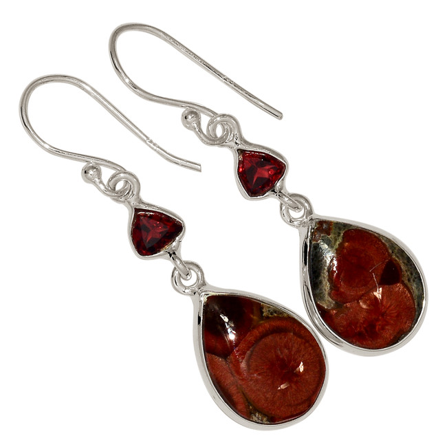 Natural Peanut Obsidian & Garnet 925 Sterling Silver Earrings Jewelry ALLE-17042