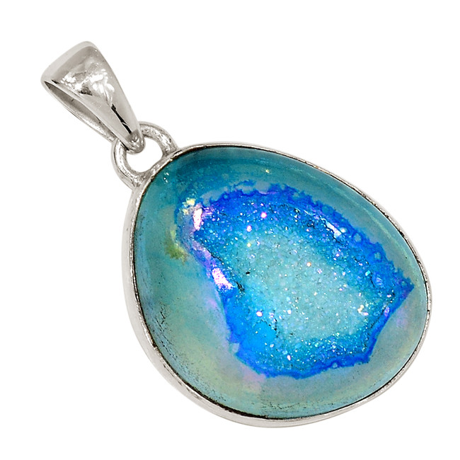 Treated Marine Blue Aura Druzy 925 Sterling Silver Pendant Jewelry ALLP-25565