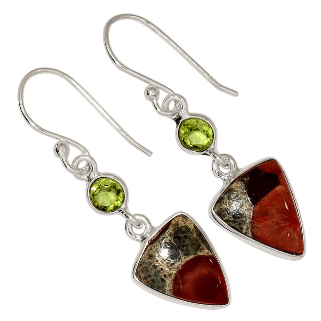 Natural Peanut Obsidian & Peridot 925 Silver Earrings Jewelry ALLE-17039