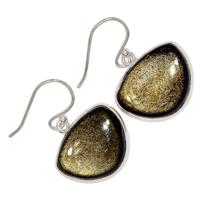 Natural Silver Sheen Obsidian 925 Sterling Silver Earrings Jewelry ALLE-16947