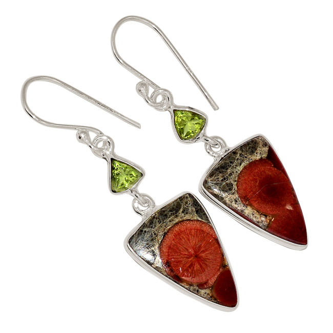 Natural Peanut Obsidian & Peridot 925 Silver Earrings Jewelry ALLE-16890