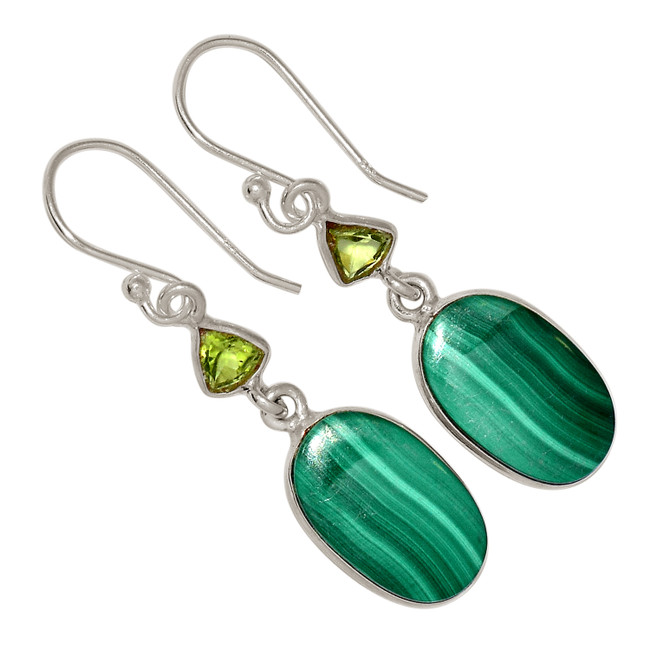 Natural Malachite - Congo & Peridot 925 Silver Earrings Jewelry ALLE-16817