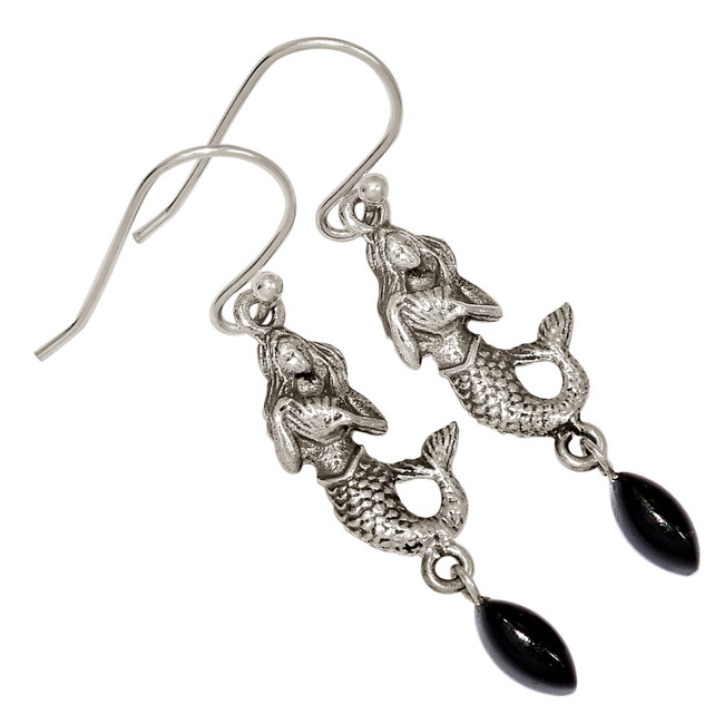 Mermaid - Black Onyx - Brazil 925 Sterling Silver Earrings Jewelry ALLE-16997