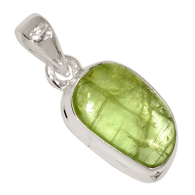 Natural Green Kyanite Cabochon - India 925 Silver Pendant Jewelry ALLP-26200