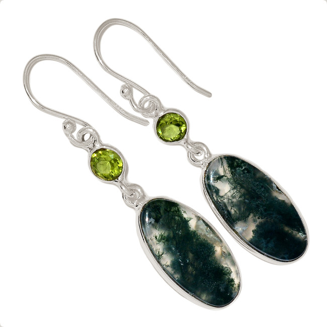 Natural Moss Agate & Peridot 925 Sterling Silver Earrings Jewelry ALLE-17059