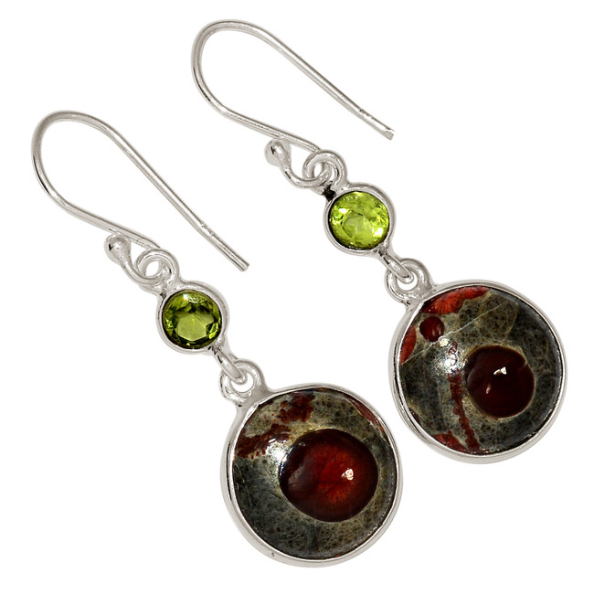 Natural Peanut Obsidian & Peridot 925 Silver Earrings Jewelry ALLE-17038