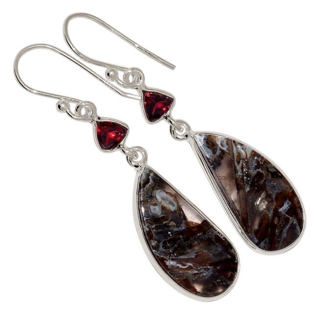 Natural Tube Agate - Turkish & Faceted Garnet 925 Silver Earrings ALLE-16861