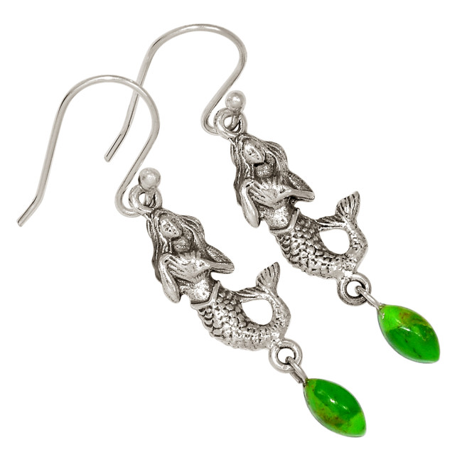Mermaid - Composite Green Mohave Turquoise 925 Silver Earrings ALLE-16995